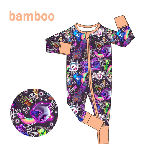Custom MOQ 5 Cartoon Games Character Print Baby Long Sleeve Bamboo Sleeper Zipper Romper D 6.17