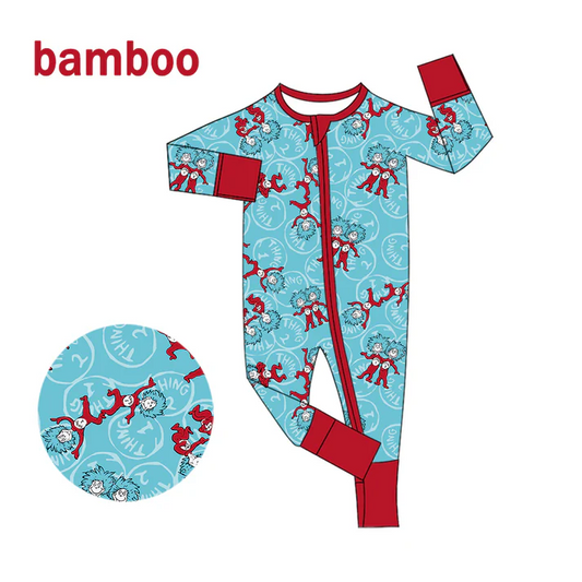 Custom MOQ 5 Cartoon Dr.Reading Print Baby Girls Long Sleeve Bamboo Sleeper Zipper Romper  D 6.17