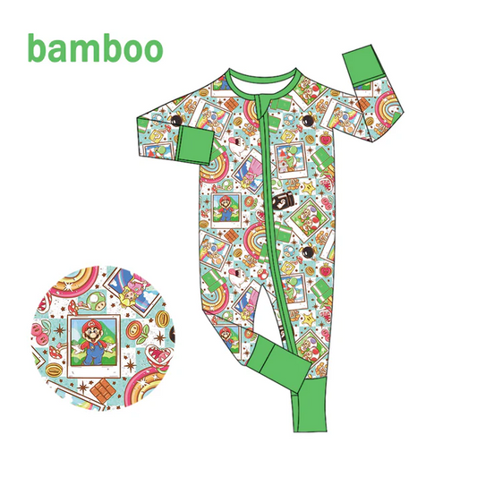 Custom MOQ 5 Cartoon Games Character Print Baby Girls Long Sleeve Bamboo Sleeper Zipper Romper D 6.18