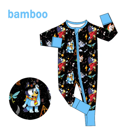 Custom MOQ 5 Cartoon Dog Magic Print Baby Halloween Long Sleeve Bamboo Sleeper Zipper Romper  D 6.18