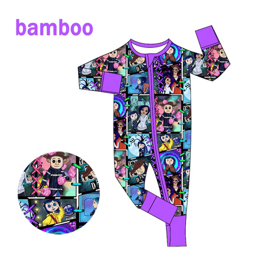 Custom MOQ 5 Cartoon Cartoon Character Wednesday Print Baby Halloween Long Sleeve Bamboo Sleeper Zipper Romper D 6.18