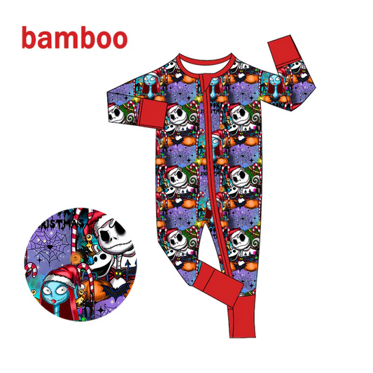 Custom MOQ 5 Cartoon Character Face Print Baby Halloween Long Sleeve Bamboo Sleeper Zipper Romper D 6.18