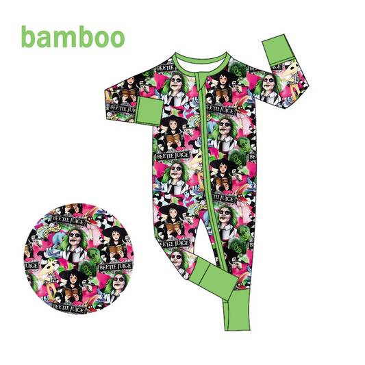 Custom MOQ 5 Cartoon Character Print Baby Halloween Long Sleeve Bamboo Sleeper Zipper Romper  D 6.18