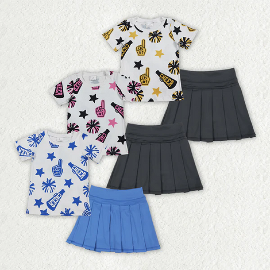Sibling Baby Girls Short Sleeves Cheer Top Yoga Skirts Team Clothes Sets D 6.18