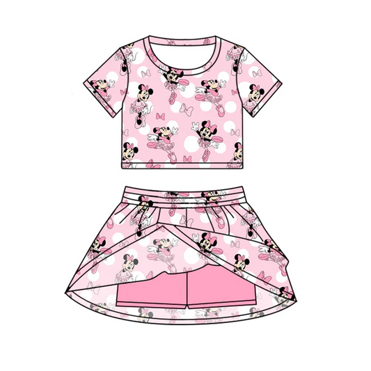 Custom Baby Girls Pink Mouse Cartoon Top Skirt Skort Sets D 6.20