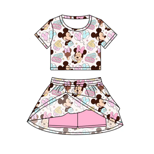 Custom Baby Girls Pink Mouse Magic Cartoon Top Skirt Skort Sets D 6.20