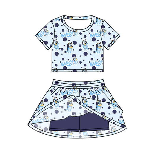 Custom Baby Girls Cute Dogs Cartoon Top Skirt Skort Sets D 6.20