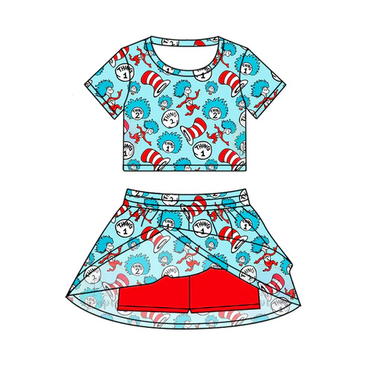 Custom Baby Girls Dr Reading Cartoon Top Skirt Skort Sets D 6.20