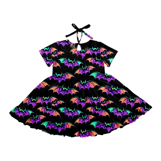 Custom Baby Girls Halloween Colorful Bats Twirl Knee Length Dresses D 6.20