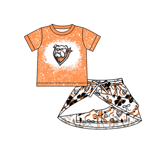 Custom Baby Girls Orange Bulldogs Team Top Bows Skirt Skort Team Sets D 6.20