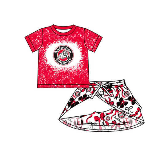 Custom Baby Girls Bulldogs Team Top Bows Skirt Skort Team Sets D 6.20