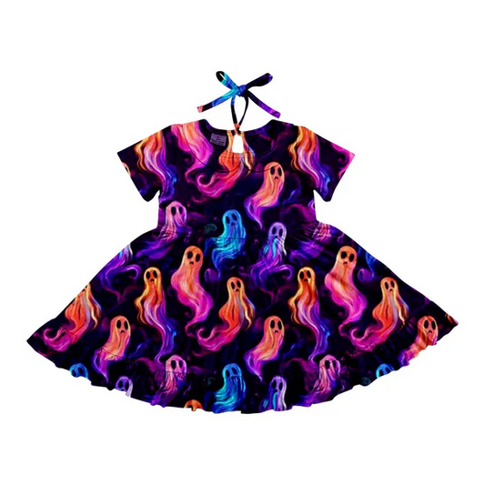 Custom Baby Girls Halloween Ghost Twirl Knee Length Dresses D 6.20