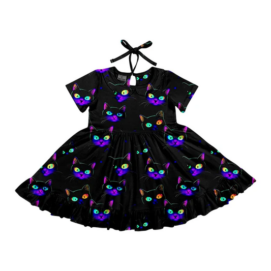 Custom Baby Girls Halloween Cats Twirl Knee Length Dresses D 6.21