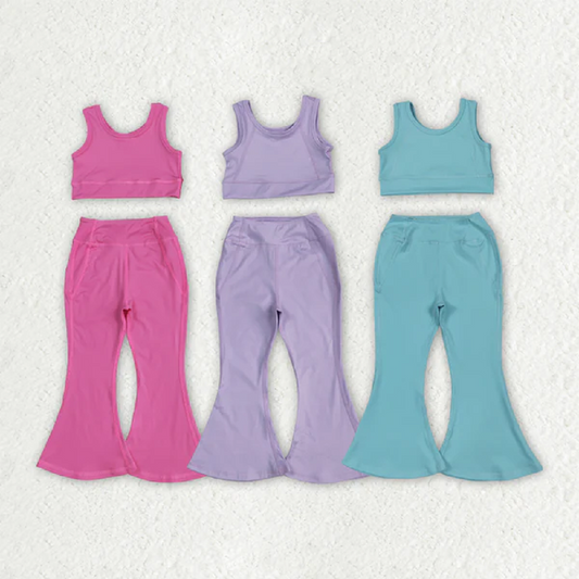 Sibling 3 Colors Baby Girls Yoga Vest Bell Bottom Pants Active Wear Outfits D 6.30