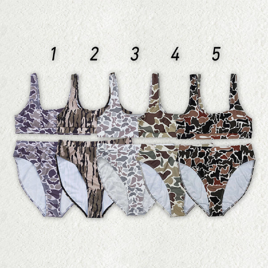 5 Colors Adult Women Camouflage Top Bottom 2pcs Bikini Swimsuits Sets  D 7.12