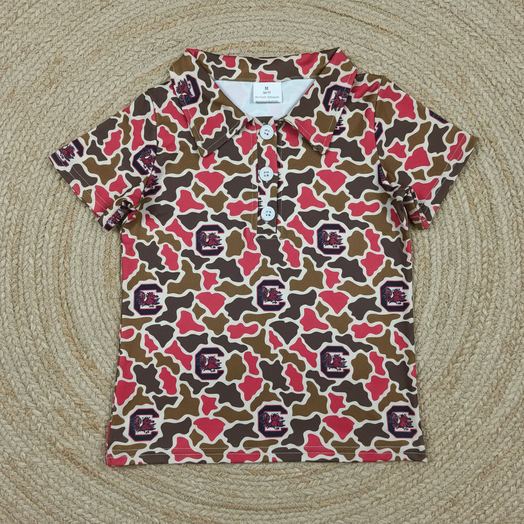 red olive team camo team button polo t-shirt boy clothing