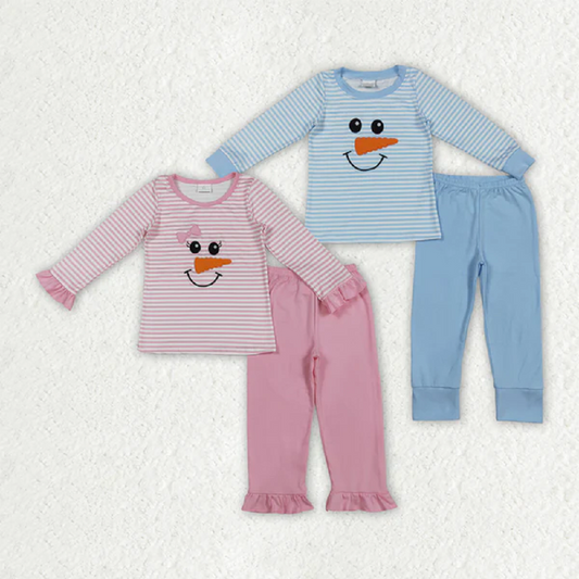 Sibling Embroidery Baby Girls Boys Christmas Snowman Top Pants Pajamas D 7.14