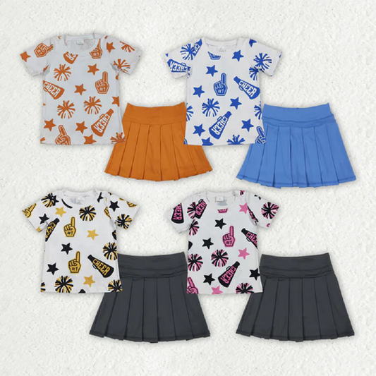 Sibling Baby Girls 4 colors Cheer Top Yoga Pleated Skirts Team Clothes Sets D 7.19