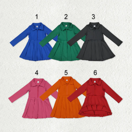 Sibling Baby Girls Colorful Long Sleeves Zipper Shorts Yoga Activity Knee Length Dresses D 8.2