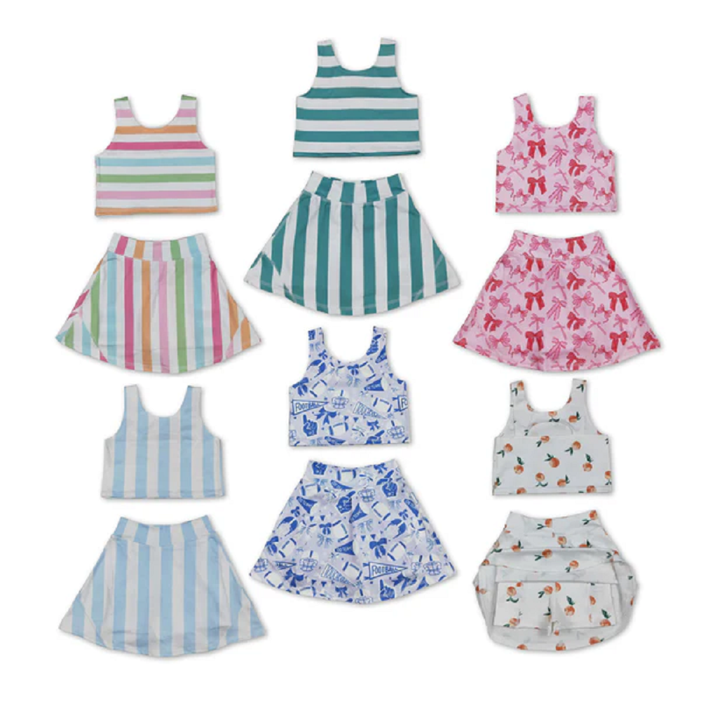 Sibling Baby Girls Sleeveless Stripe Bows Vest Top Yoga Athletic Skorts Sets  D 8.2