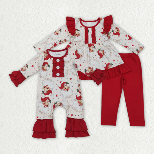 Sibling Baby Girls Christmas Santa Stars Rompers Outfits Sets D 8.9