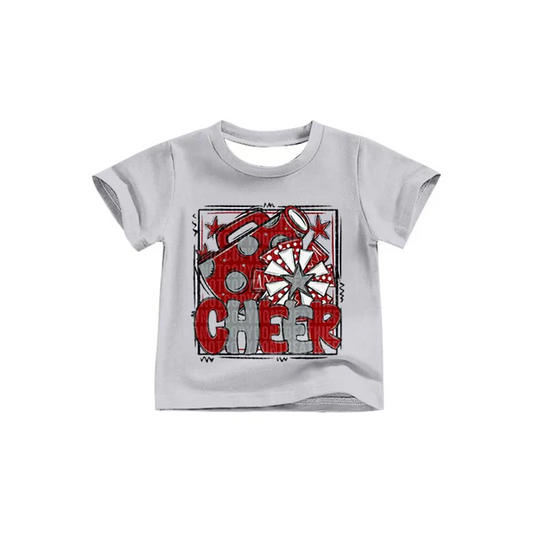 Custom Baby Girls Red Cheer Team Short Sleeve Tee Shirts Tops D 8.12