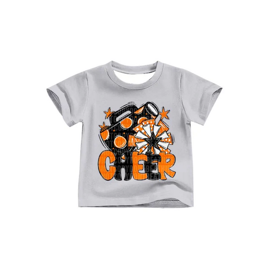 Custom Baby Girls Black Orange Cheer Team Short Sleeve Tee Shirts Tops D 8.12