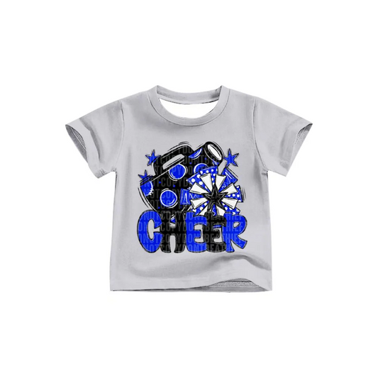 Custom Baby Girls Black Blue Cheer Team Short Sleeve Tee Shirts Tops D 8.12