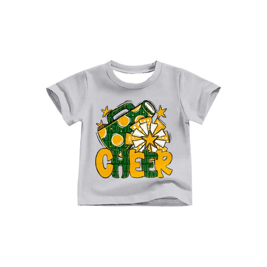 Custom Baby Girls Green Gold Cheer Team Short Sleeve Tee Shirts Tops D 8.12