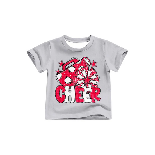 Custom Baby Girls Red White Cheer Team Short Sleeve Tee Shirts Tops D 8.12
