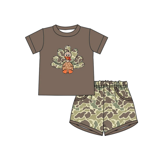 Custom Baby Boys Brown Thanksgiving Turky camo Top Shorts Outfits Sets D 8.12