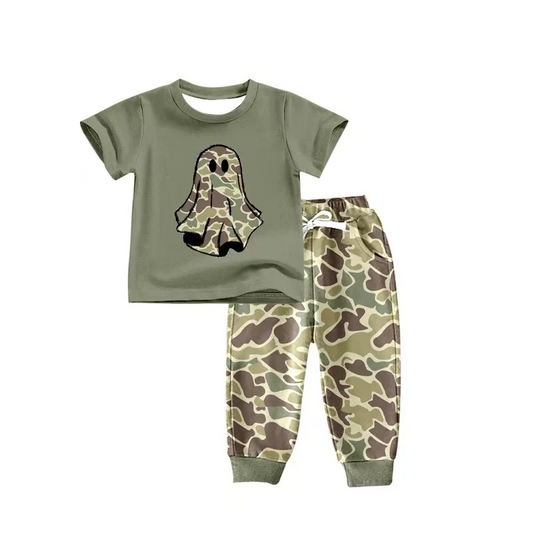 Custom Baby Boys Green Halloween Ghost camo Top Pants Outfits Sets D 8.12