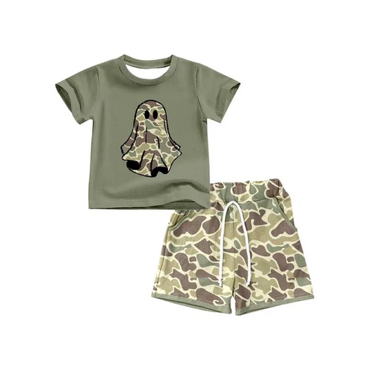 Custom Baby Boys Green Halloween Ghost camo Top Shorts Outfits Sets D 8.12