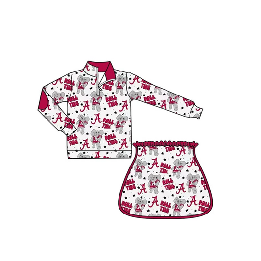 Custom Baby Girls Red Elephant A Half Zipper Pullovers Skorts Team Set D 8.12