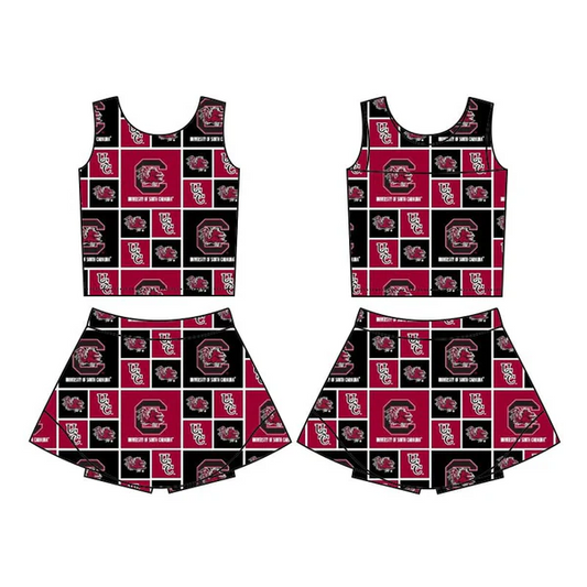 Custom  Baby Girls Sleeveless Team Gamecock Vest Top Skorts Set  MOQ3  D 8.12