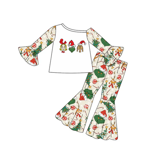 Custom Baby Girls Christmas Frog One Shoulder Top Bell Pants Outfits Sets D 8.12