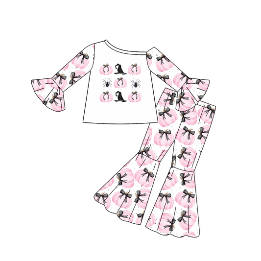 Custom Baby Girls Halloween Pumpkins Bows Top Bell Pants Outfits Sets D 8.12