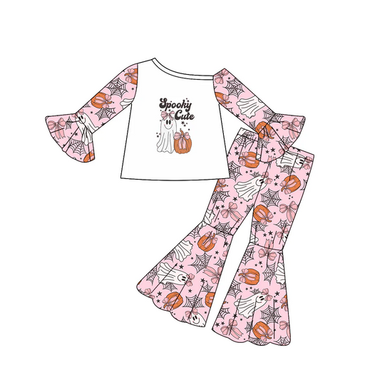 Custom Baby Girls Halloween Spooky Cute Ghost Top Bell Pants Outfits Sets D 8.12