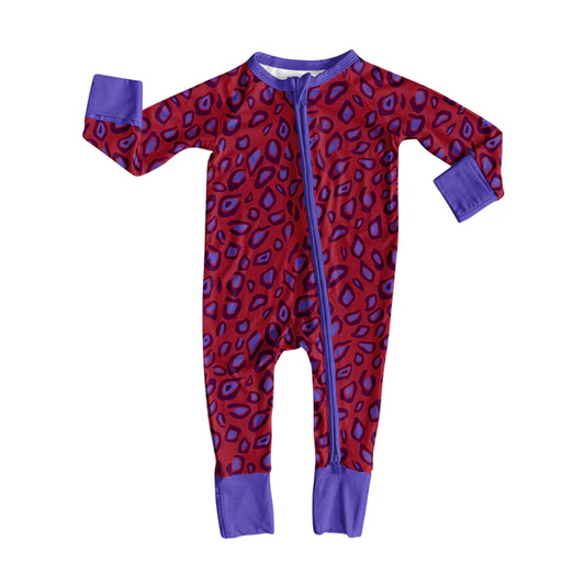 Custom Baby Girls Wine Leopard Zipper Footie Rompers D 8.12