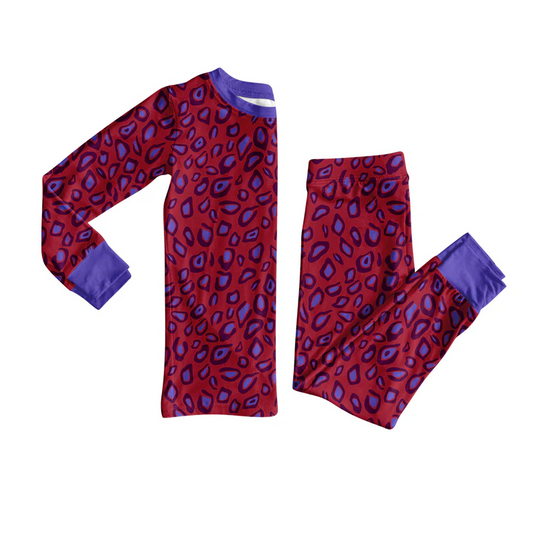 Custom Baby Girls Wine Leopard Top Pants Lounge Wear Pajamas Sets D 8.12