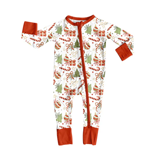 Custom Baby Boys Christmas Gifts Candy Cane Zipper Footie Rompers D 8.12