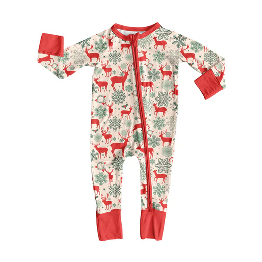 Custom Baby Boys Christmas Deer Snowflake Zipper Footie Rompers D 8.12