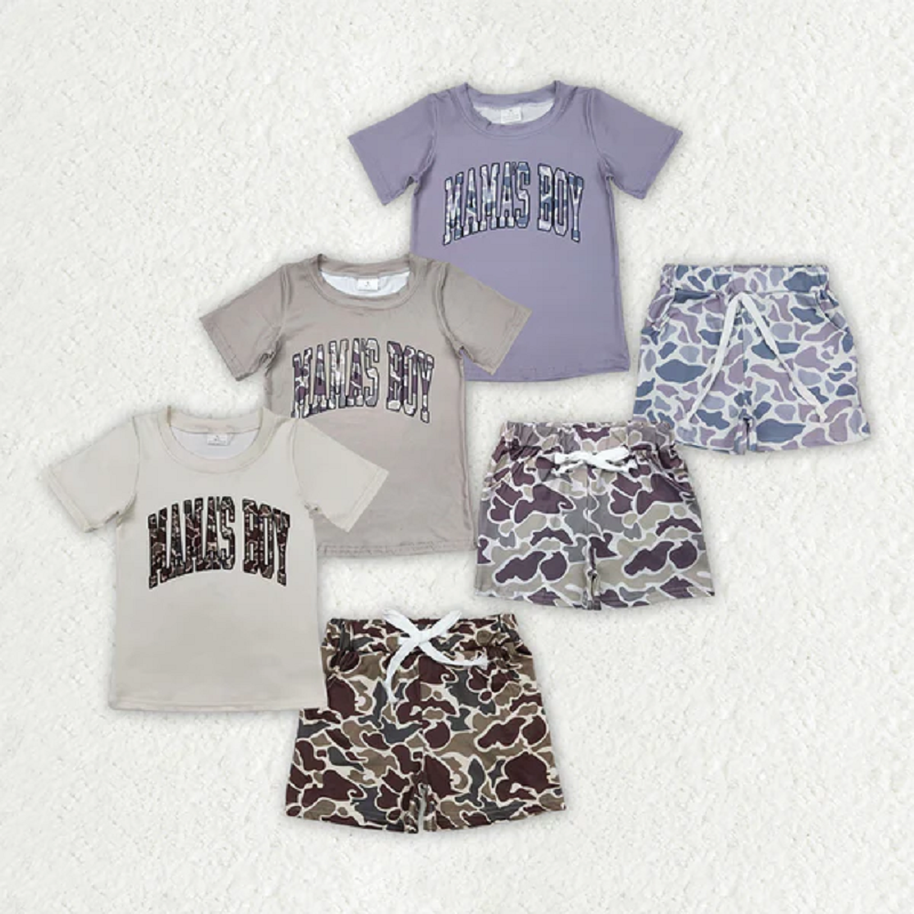 Sibling 3 Colors Baby Boys Mama's Boy Tops Camouflage Shorts Outfits  D 816