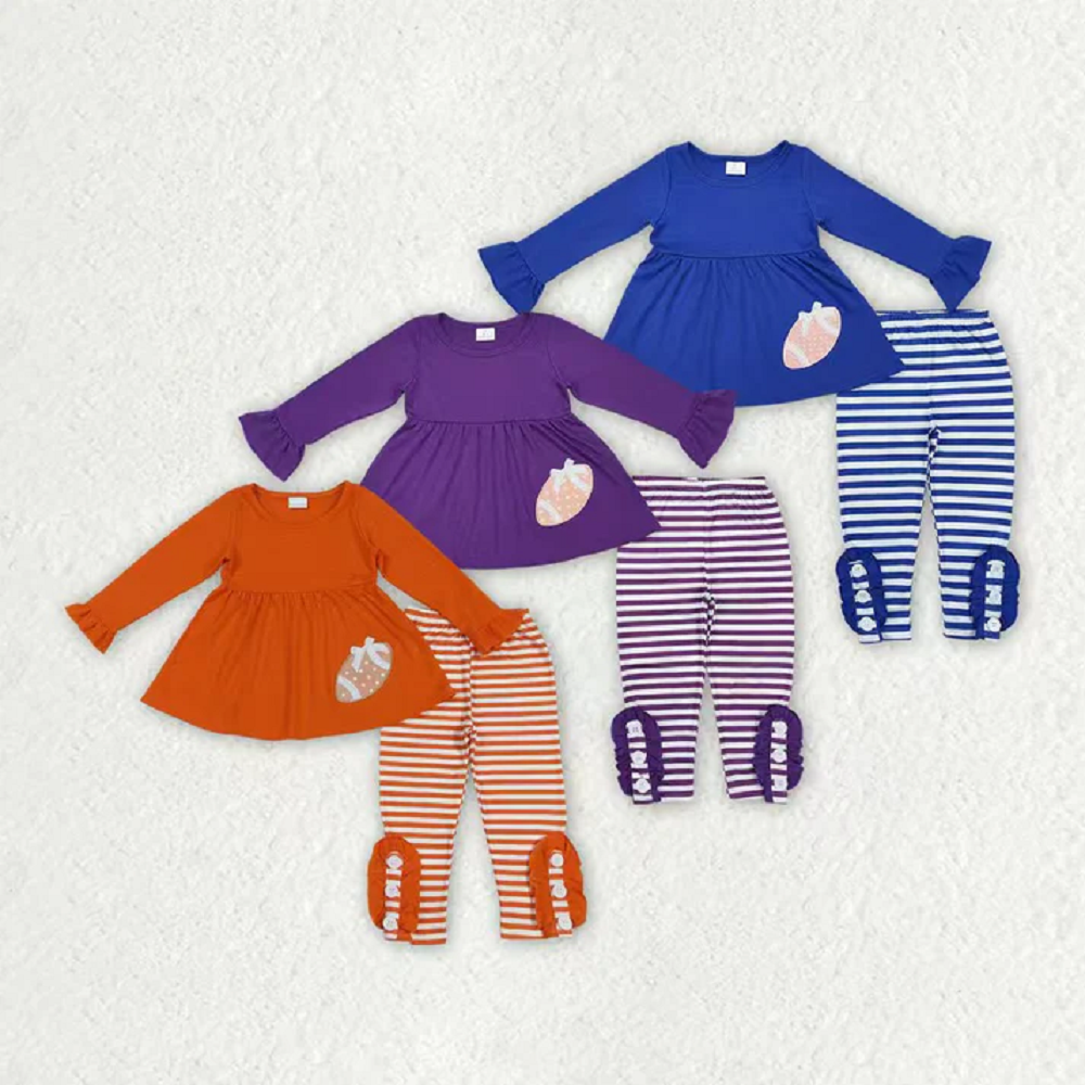 Sibling Baby Girls Football Team Tunic Stripes Legging Clothes Sets  D 908