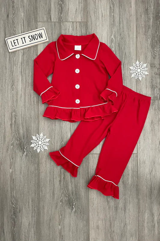 presale GLP2789  Baby girls red color cotton Christmas pajamas pants clothes sets D 910