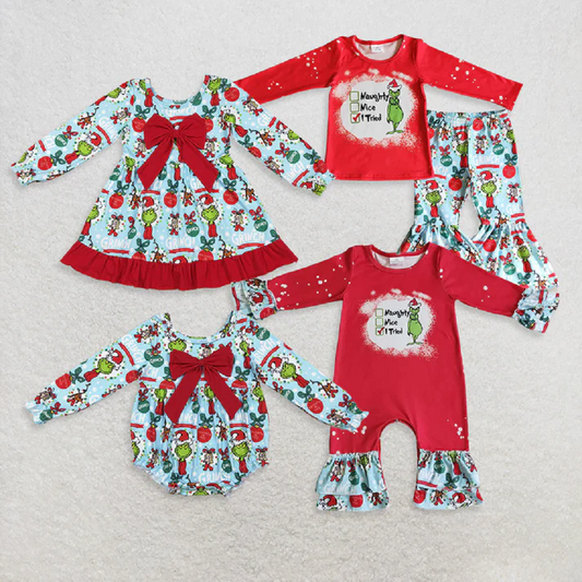Sibling Baby Boys Girls Christmas Dogs Top Pants Pajamas Clothes Sets Zipper Footie Romper D 919