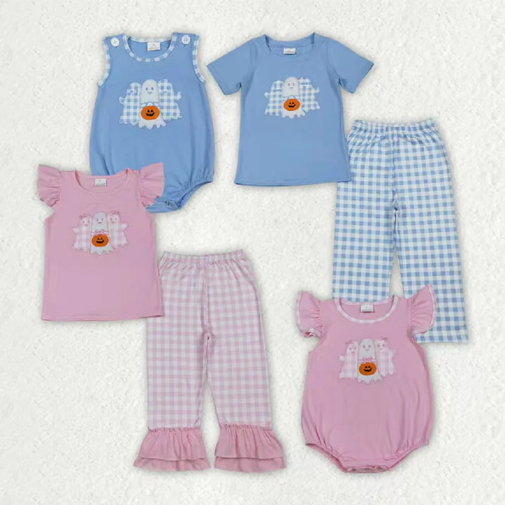 Sibling Baby Boys Girls Embroidery Ghost Pumpkins Pants Halloween Clothes Sets Rompers  D 919