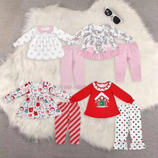 Sibling Baby Girls Christmas Santa Candy Cane Soldier Tunic Legging Pant Clothes Sets