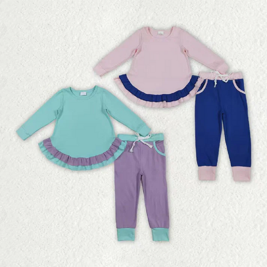 Sibling Baby Girls Long Sleeves Ruffle Tunic Pockets Leggings Pants Clothes Sets  D 925