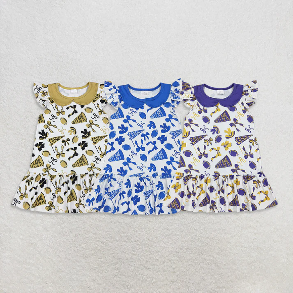 Sibling Baby Girls Go Team Bows Footballs Knee Length Dresses  D 926